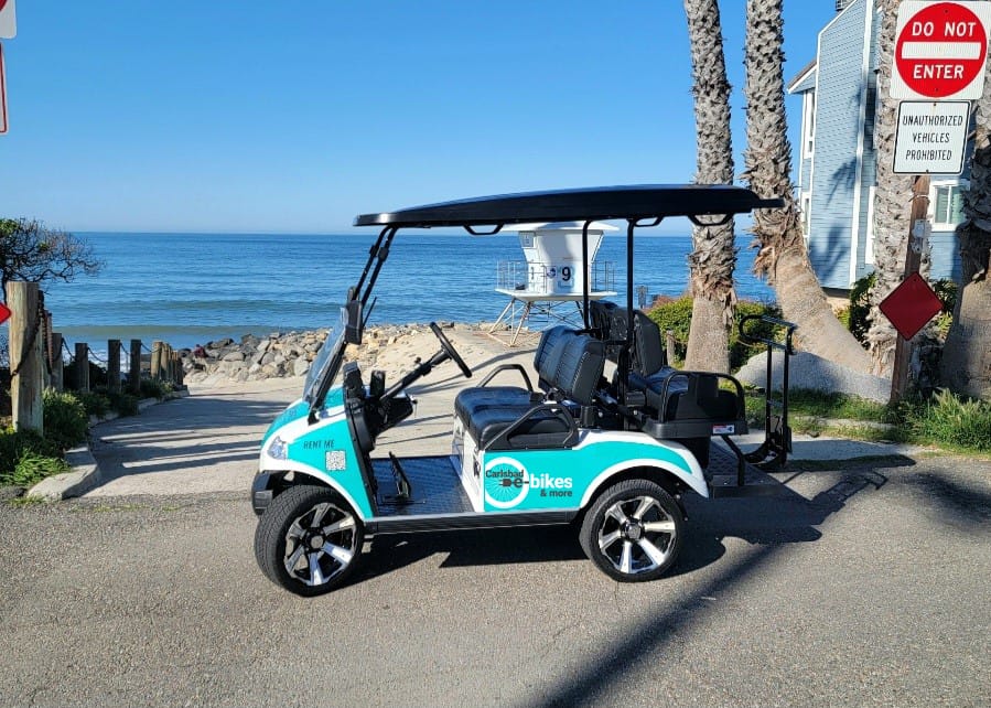 a new golf cart rental in Carlsbad by the beach from Carlsbad e-bikes & more